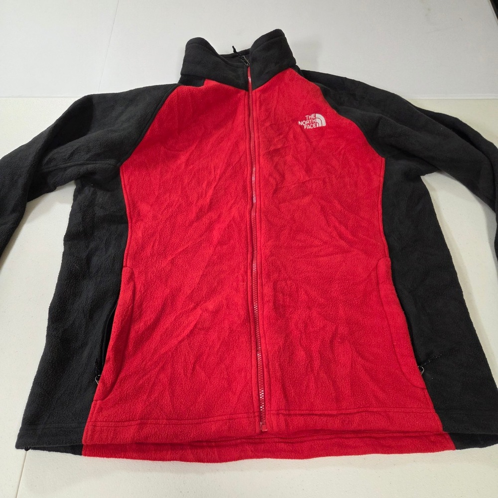 The North Face Mens XXL Red Black Colorblock Full Zip Fleece Jacket Raglan